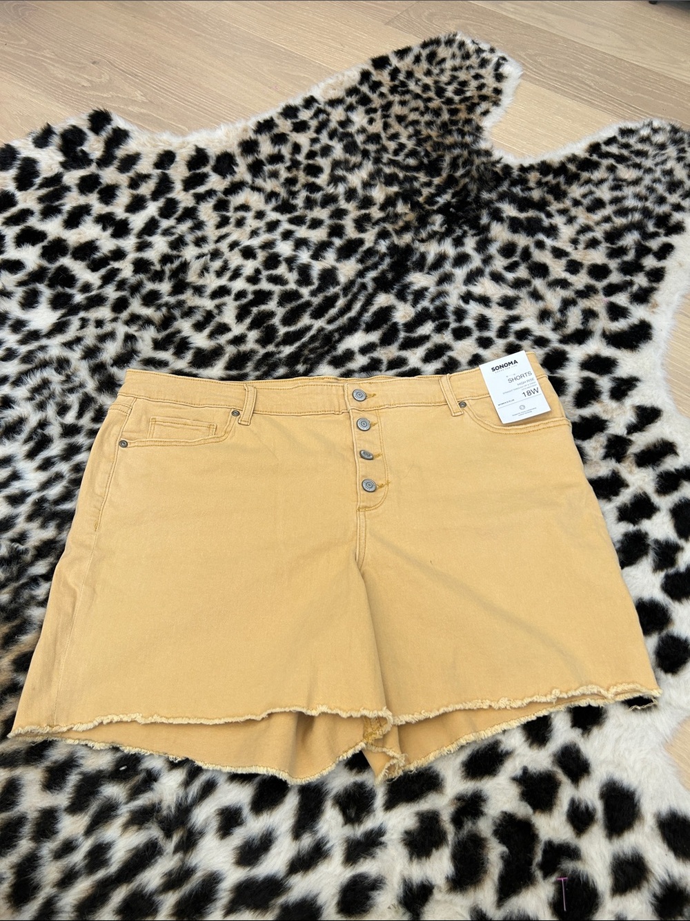 Sonoma Button-Front Mustard Yellow High-Rise Jean Shorts